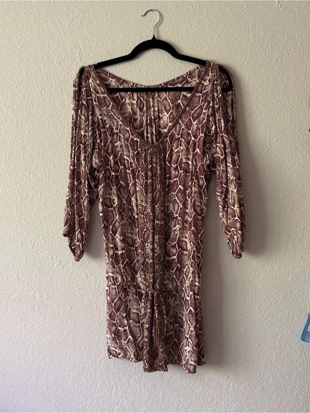 Women's Maroon Snake-Print Tunic Dress